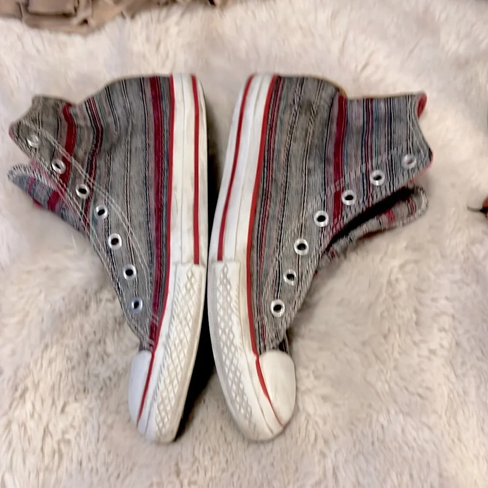 Converse Men’s Hightop Striped Denim Suede Rubber Toe Sneakers Sz 4 - Picture 8 of 9